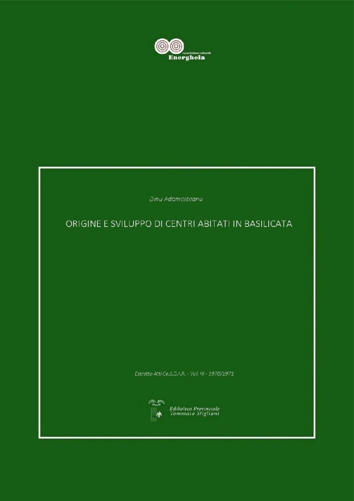 Dinu Adamesteanu, Origine e sviluppo di centri abitati in Basilicata_1970/1971 pdf
